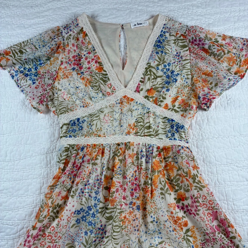 In Loom Floral Midi Dress Womens S Crochet Lace Boho Cottage Romantic Feminine